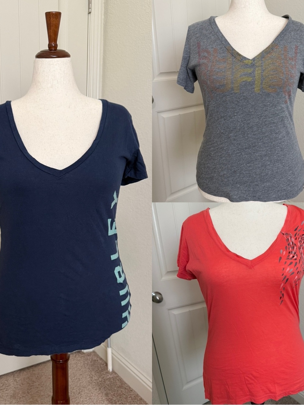 Hurley Women’s Short Sleeve V-Neck Tee Trio — Navy, Gray, Coral - XL